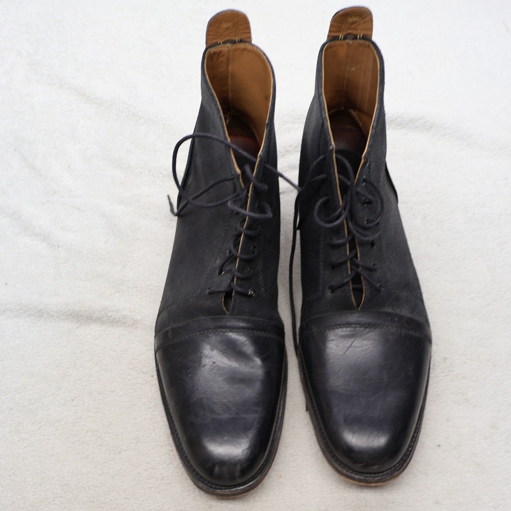 Grenson Mens 11 Boots Black Dress Shoes Leather Cap Toe Lace Up Classic 5085 01 - Picture 2 of 16